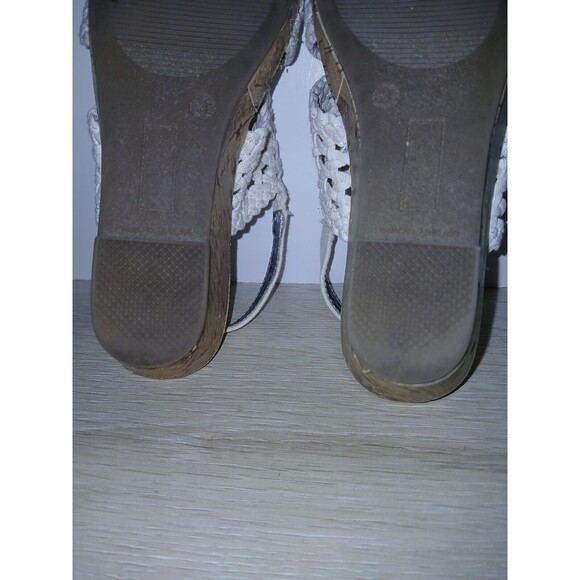SO Adriene Cork Wedge Sandals White Woven Upper Open Toe Girls Size 3 Medium - Picture 13 of 16